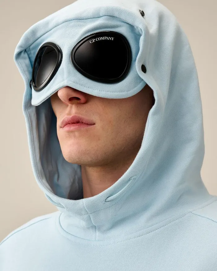 Man Diagonal Raised Fleece Goggle Hoodie Starlight Blue CP Company Sweatshirts