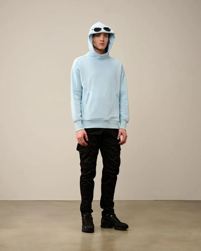 Man Diagonal Raised Fleece Goggle Hoodie Starlight Blue CP Company Sweatshirts