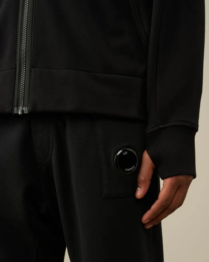 Man Diagonal Raised Fleece Goggle Zipped Hoodie Black CP Company Sweatshirts