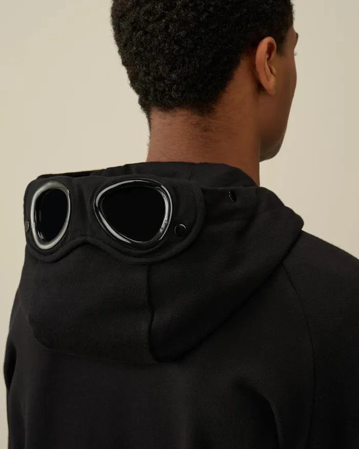 Man Diagonal Raised Fleece Goggle Zipped Hoodie Black CP Company Sweatshirts