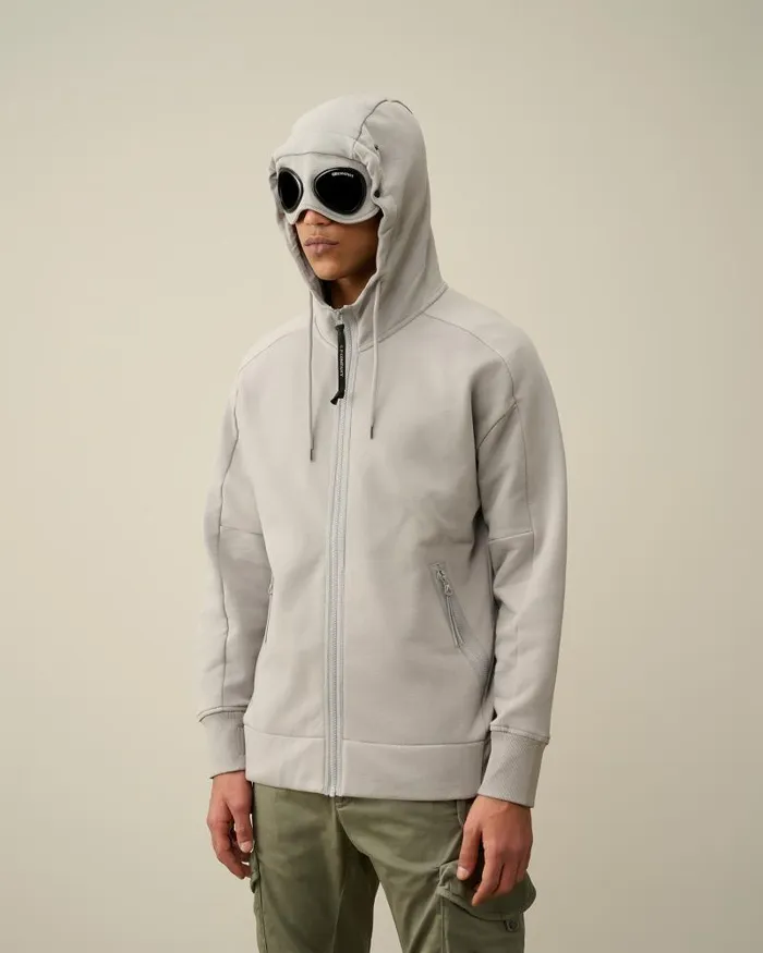 Man Diagonal Raised Fleece Goggle Zipped Hoodie Drizzle Grey CP Company Sweatshirts