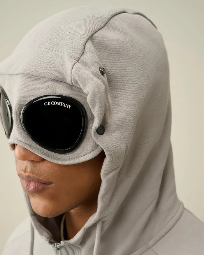 Man Diagonal Raised Fleece Goggle Zipped Hoodie Drizzle Grey CP Company Sweatshirts