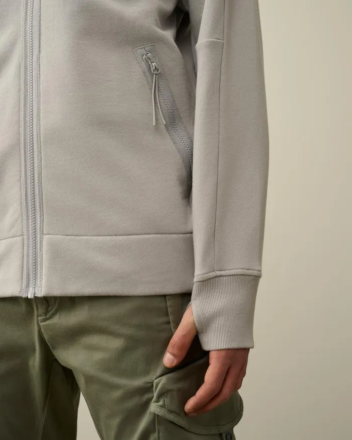 Man Diagonal Raised Fleece Goggle Zipped Hoodie Drizzle Grey CP Company Sweatshirts