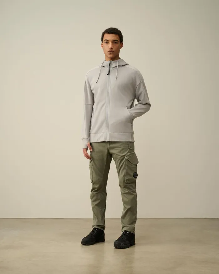 Man Diagonal Raised Fleece Goggle Zipped Hoodie Drizzle Grey CP Company Sweatshirts