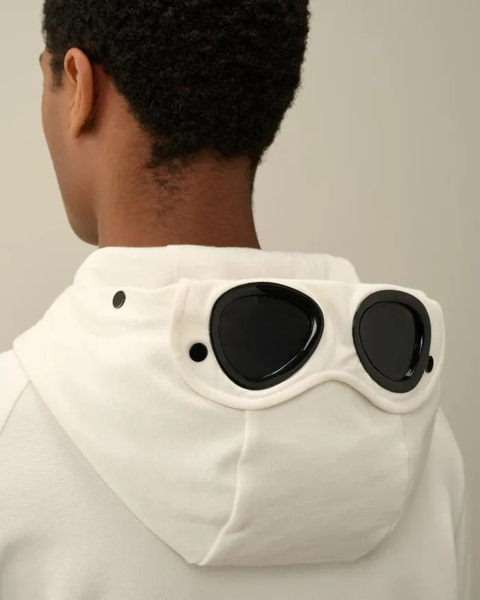 Man Diagonal Raised Fleece Goggle Zipped Hoodie Gauze White CP Company Sweatshirts