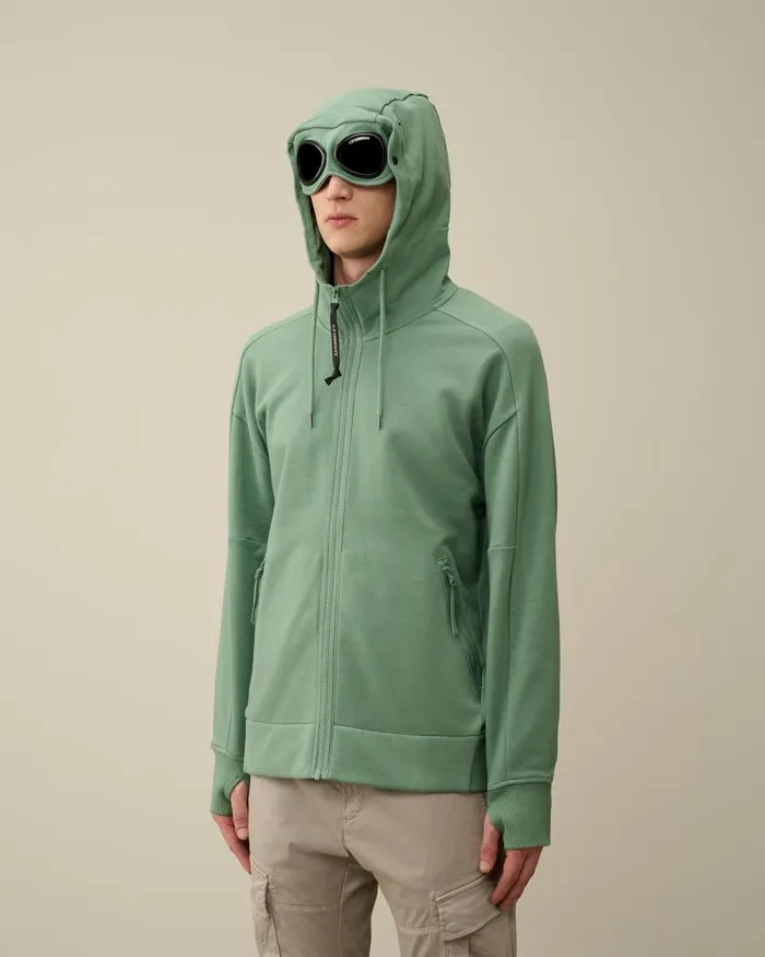 Man Diagonal Raised Fleece Goggle Zipped Hoodie Green Bay CP Company Sweatshirts