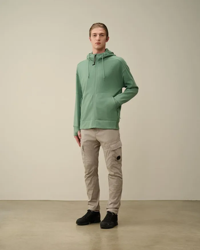 Man Diagonal Raised Fleece Goggle Zipped Hoodie Green Bay CP Company Sweatshirts
