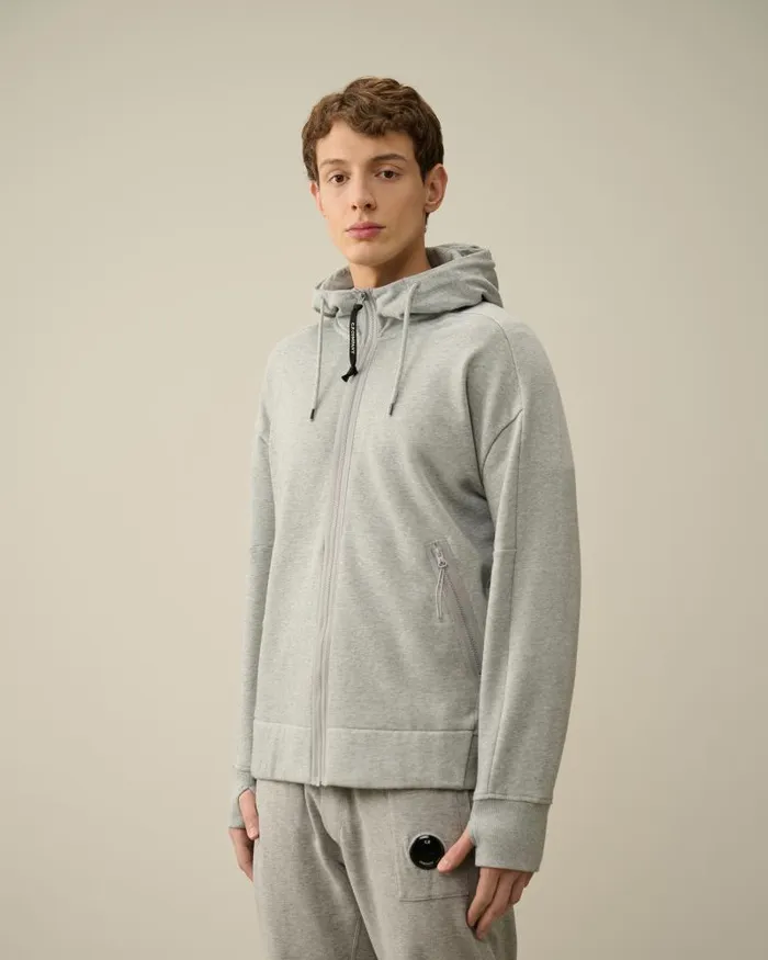 Man Diagonal Raised Fleece Goggle Zipped Hoodie Grey Melange CP Company Sweatshirts