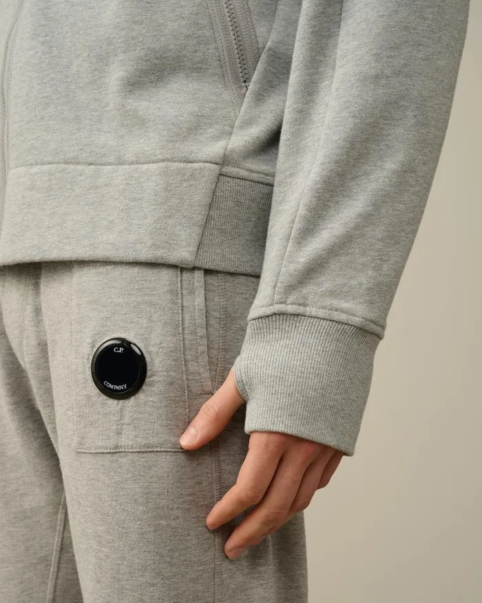 Man Diagonal Raised Fleece Goggle Zipped Hoodie Grey Melange CP Company Sweatshirts