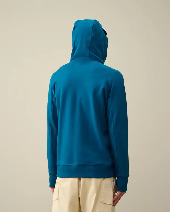 Man Diagonal Raised Fleece Goggle Zipped Hoodie Ink Blue CP Company Sweatshirts