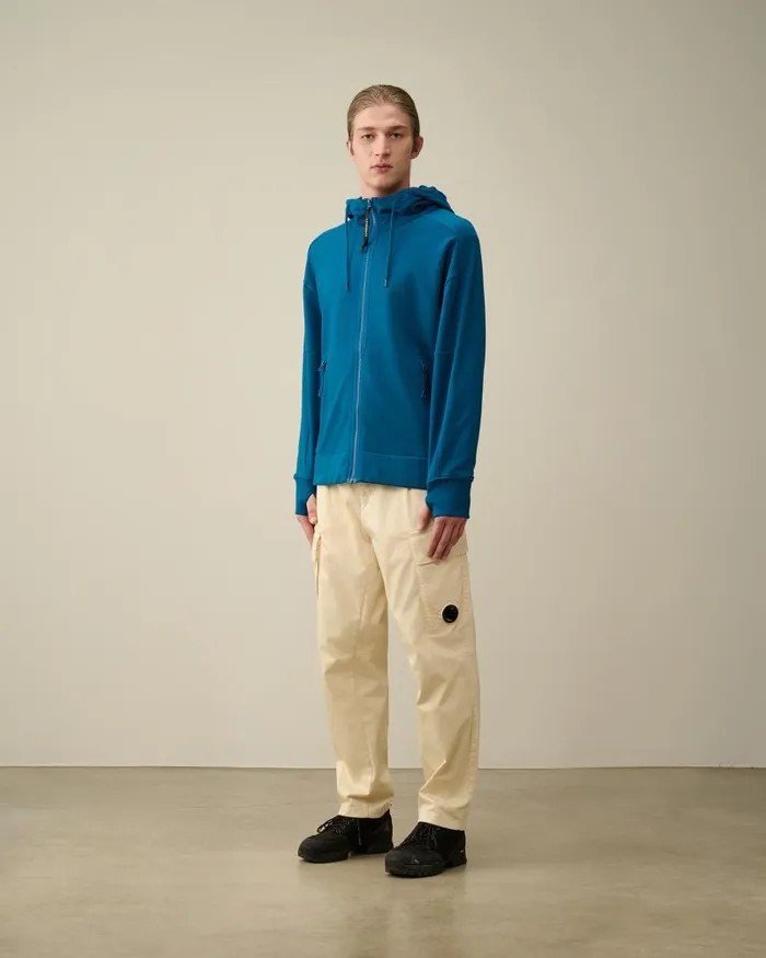 Man Diagonal Raised Fleece Goggle Zipped Hoodie Ink Blue CP Company Sweatshirts