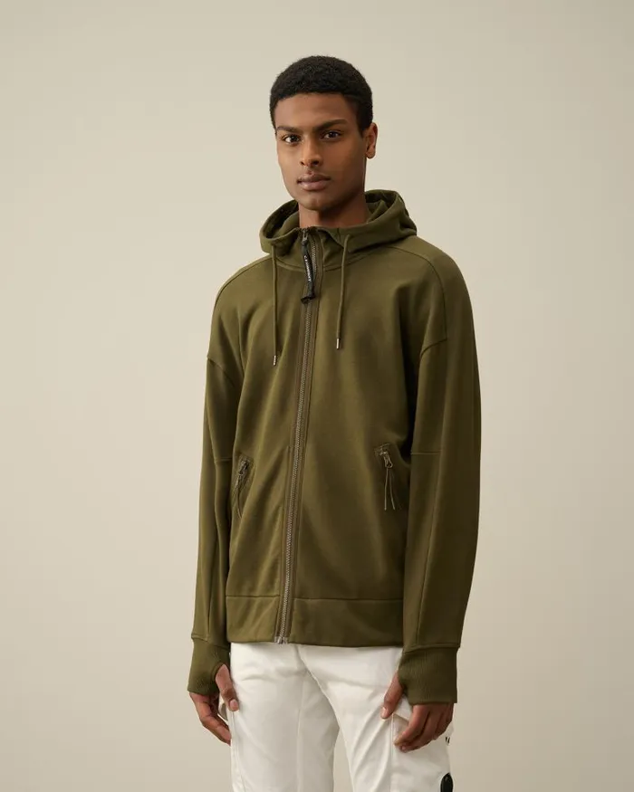Man Diagonal Raised Fleece Goggle Zipped Hoodie Ivy Green CP Company Sweatshirts