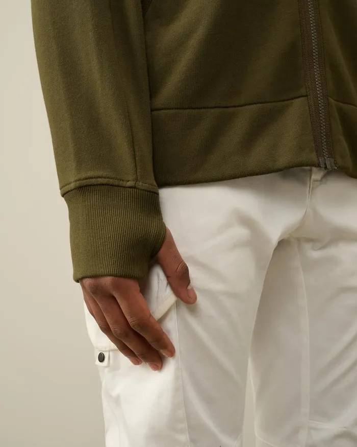 Man Diagonal Raised Fleece Goggle Zipped Hoodie Ivy Green CP Company Sweatshirts