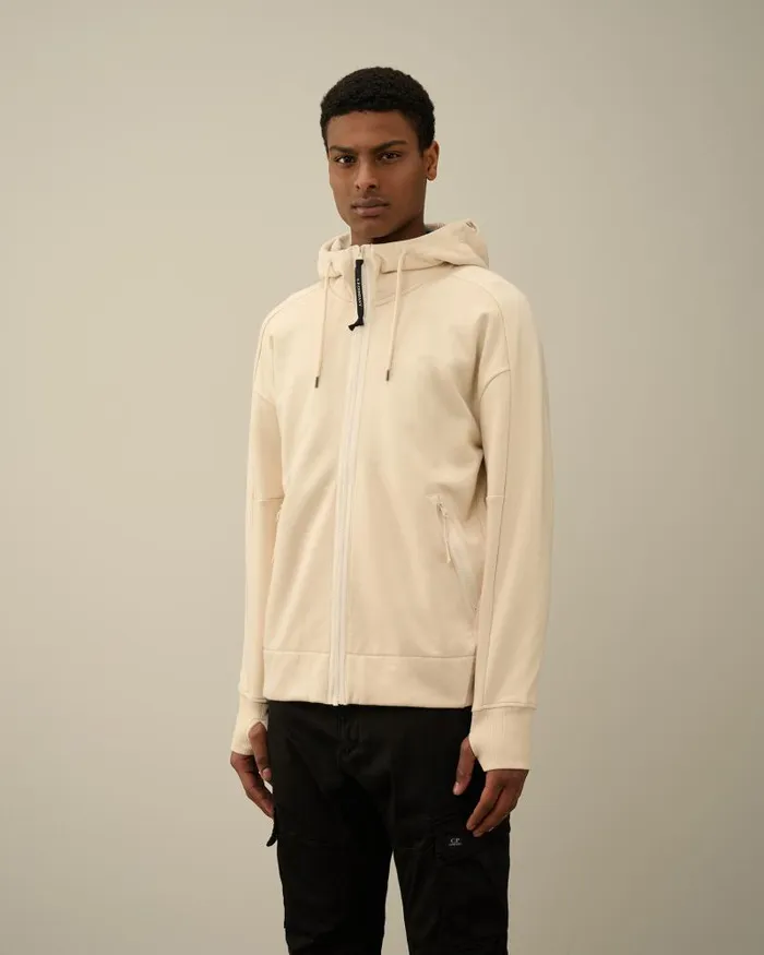 Man Diagonal Raised Fleece Goggle Zipped Hoodie Pistachio Shell 8211 Beige CP Company Sweatshirts