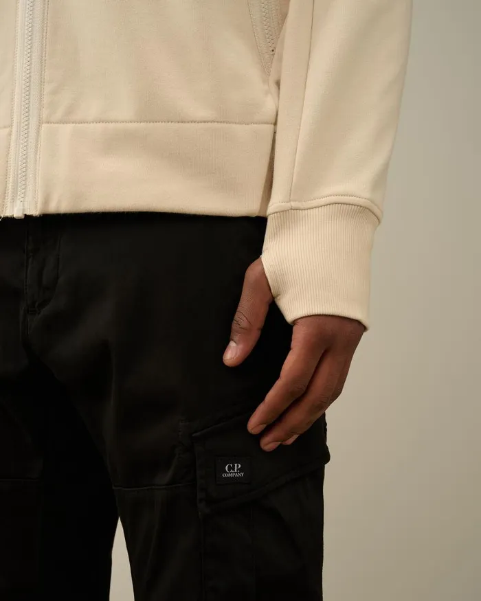 Man Diagonal Raised Fleece Goggle Zipped Hoodie Pistachio Shell 8211 Beige CP Company Sweatshirts