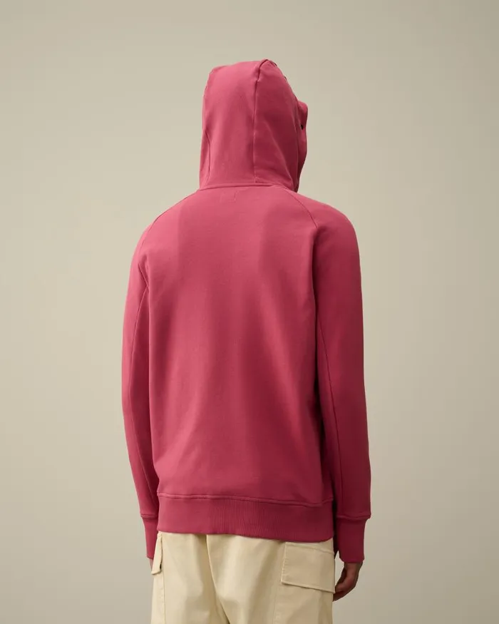 Man Diagonal Raised Fleece Goggle Zipped Hoodie Red Bud CP Company Sweatshirts