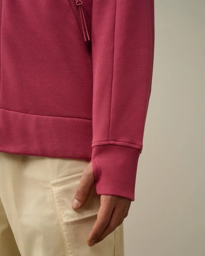 Man Diagonal Raised Fleece Goggle Zipped Hoodie Red Bud CP Company Sweatshirts