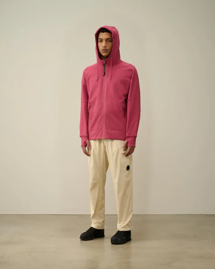Man Diagonal Raised Fleece Goggle Zipped Hoodie Red Bud CP Company Sweatshirts