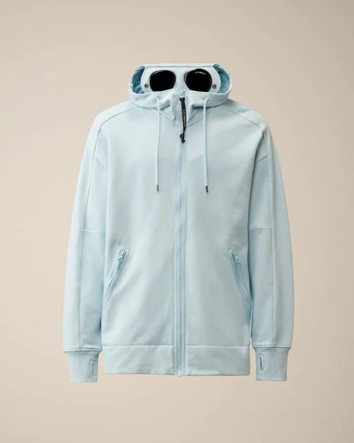 Man Diagonal Raised Fleece Goggle Zipped Hoodie Starlight Blue CP Company Sweatshirts