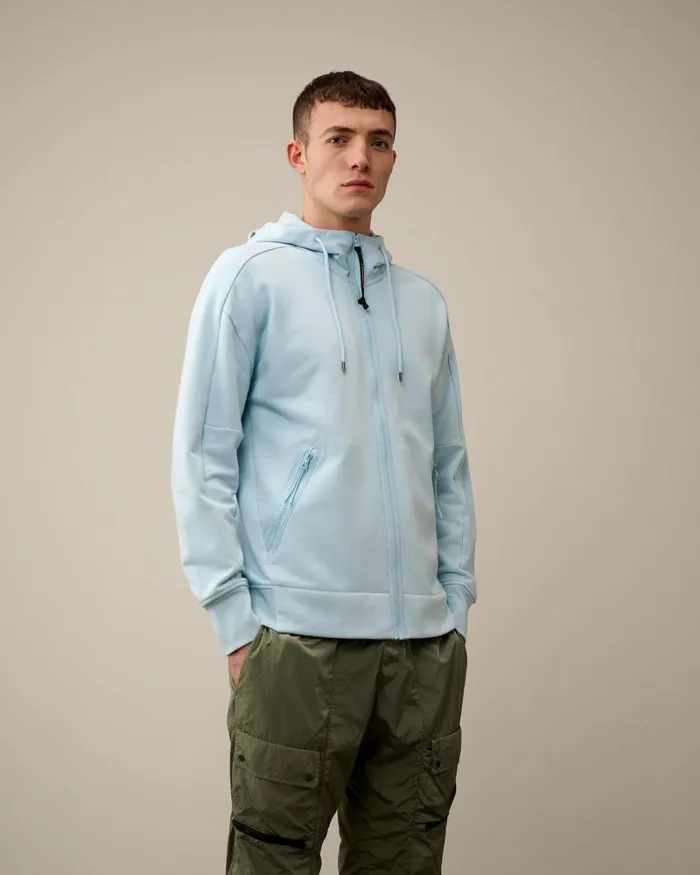 Man Diagonal Raised Fleece Goggle Zipped Hoodie Starlight Blue CP Company Sweatshirts