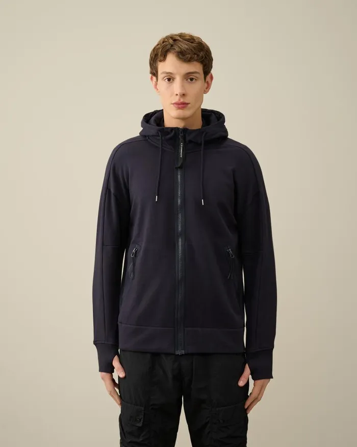 Man Diagonal Raised Fleece Goggle Zipped Hoodie Total Eclipse 8211 Blue CP Company Sweatshirts