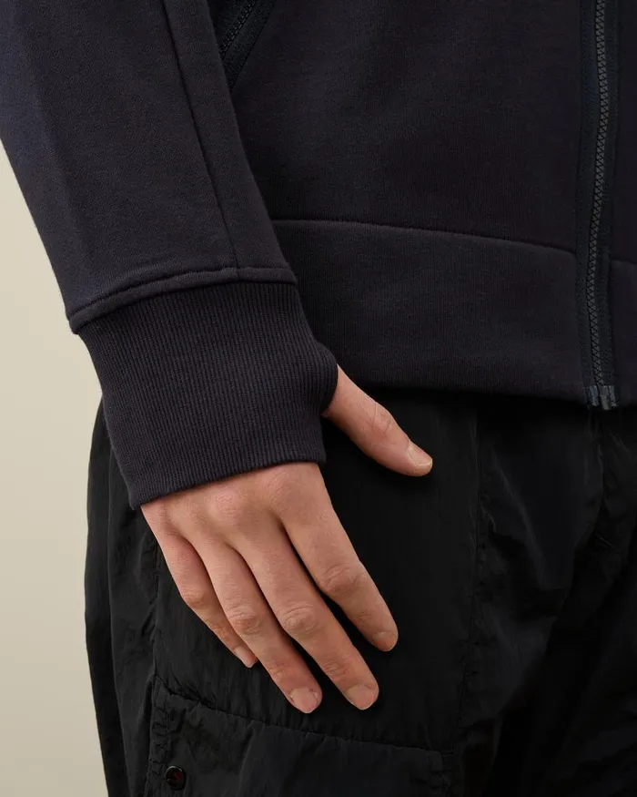 Man Diagonal Raised Fleece Goggle Zipped Hoodie Total Eclipse 8211 Blue CP Company Sweatshirts