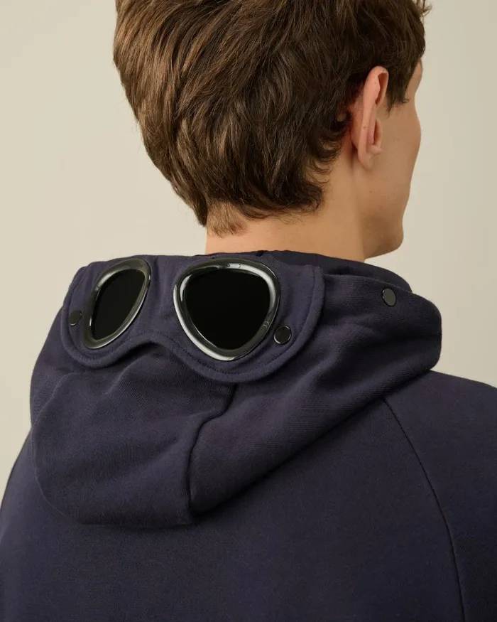 Man Diagonal Raised Fleece Goggle Zipped Hoodie Total Eclipse 8211 Blue CP Company Sweatshirts