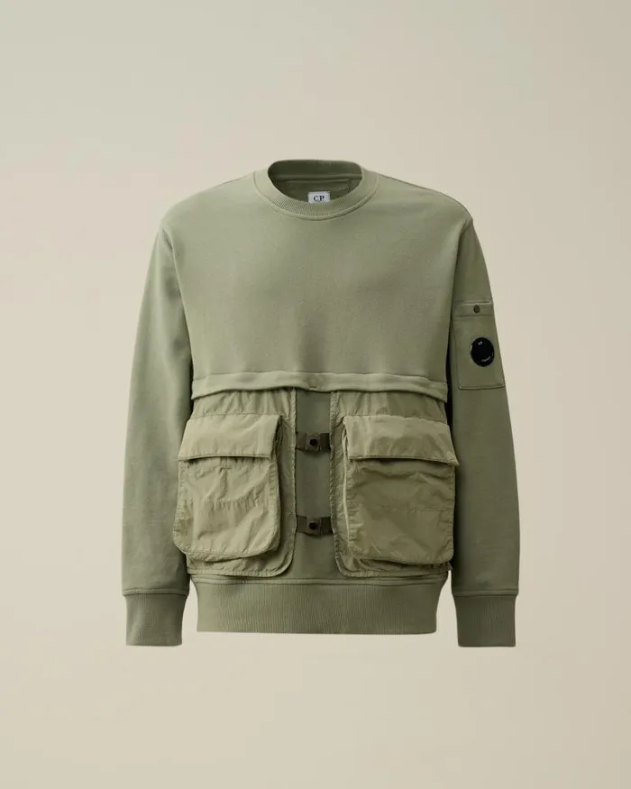 Man Diagonal Raised Fleece Mixed Detachable Sweatshirt Agave Green CP Company Sweatshirts Man Diagonal Raised Fleece Mixed Detachable Sweatshirt Agave Green CP Company Sweatshirts