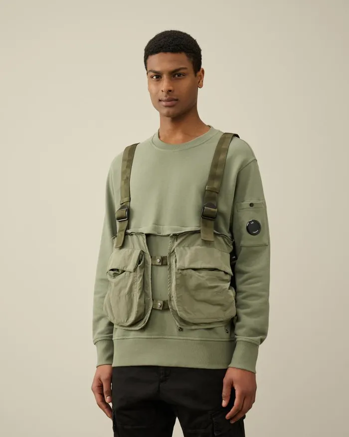 Man Diagonal Raised Fleece Mixed Detachable Sweatshirt Agave Green CP Company Sweatshirts