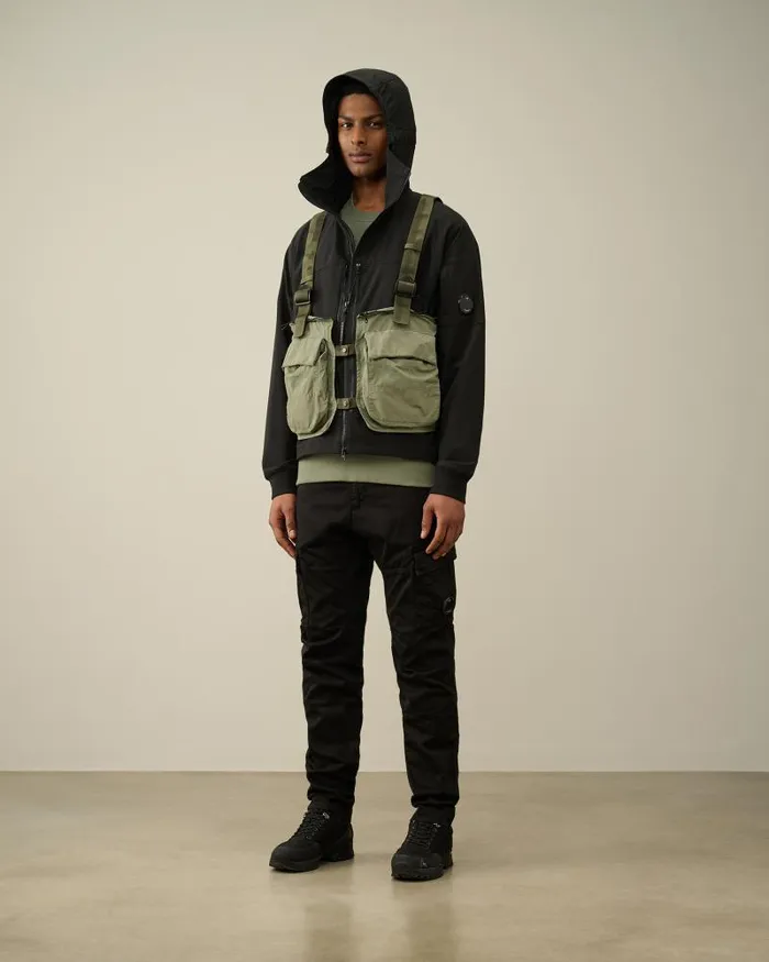Man Diagonal Raised Fleece Mixed Detachable Sweatshirt Agave Green CP Company Sweatshirts