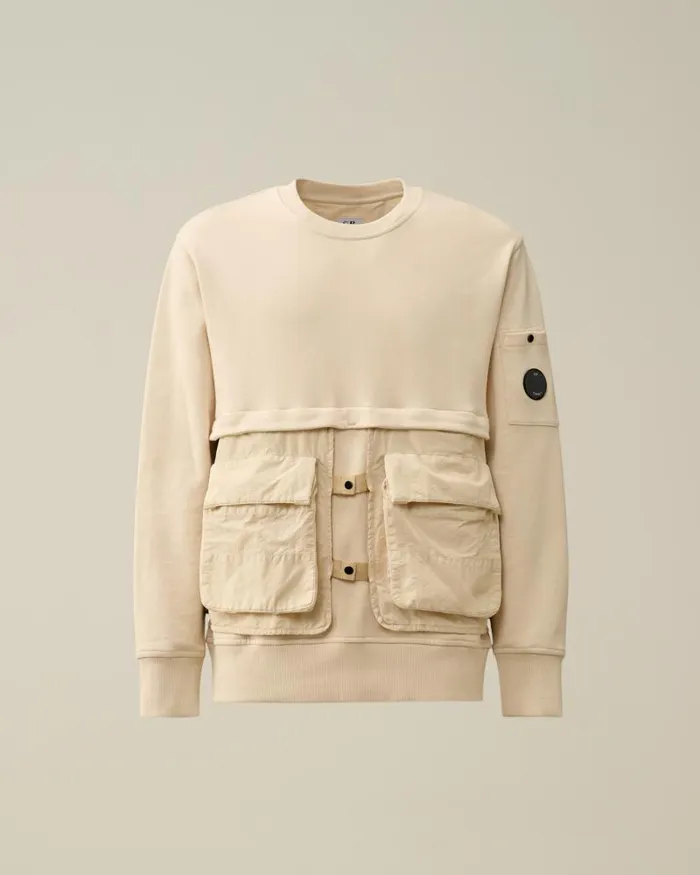 Man Diagonal Raised Fleece Mixed Detachable Sweatshirt Pistachio Shell 8211 Beige CP Company Sweatshirts Man Diagonal Raised Fleece Mixed Detachable Sweatshirt Pistachio Shell 8211 Beige CP Company Sweatshirts