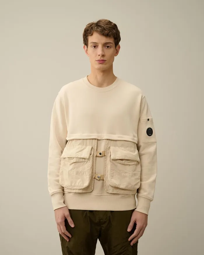 Man Diagonal Raised Fleece Mixed Detachable Sweatshirt Pistachio Shell 8211 Beige CP Company Sweatshirts