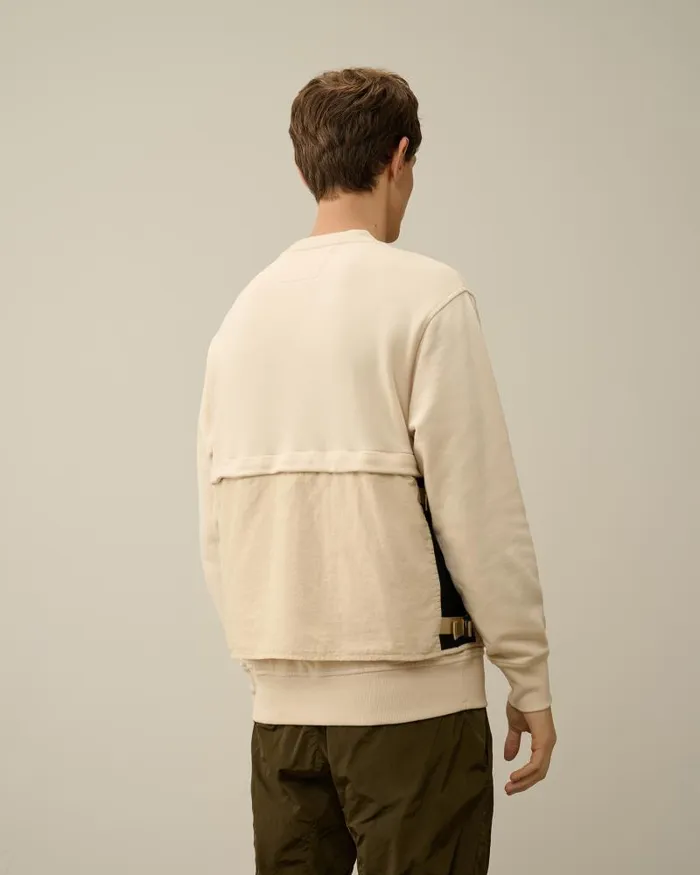 Man Diagonal Raised Fleece Mixed Detachable Sweatshirt Pistachio Shell 8211 Beige CP Company Sweatshirts