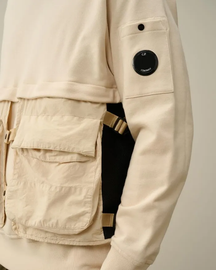Man Diagonal Raised Fleece Mixed Detachable Sweatshirt Pistachio Shell 8211 Beige CP Company Sweatshirts
