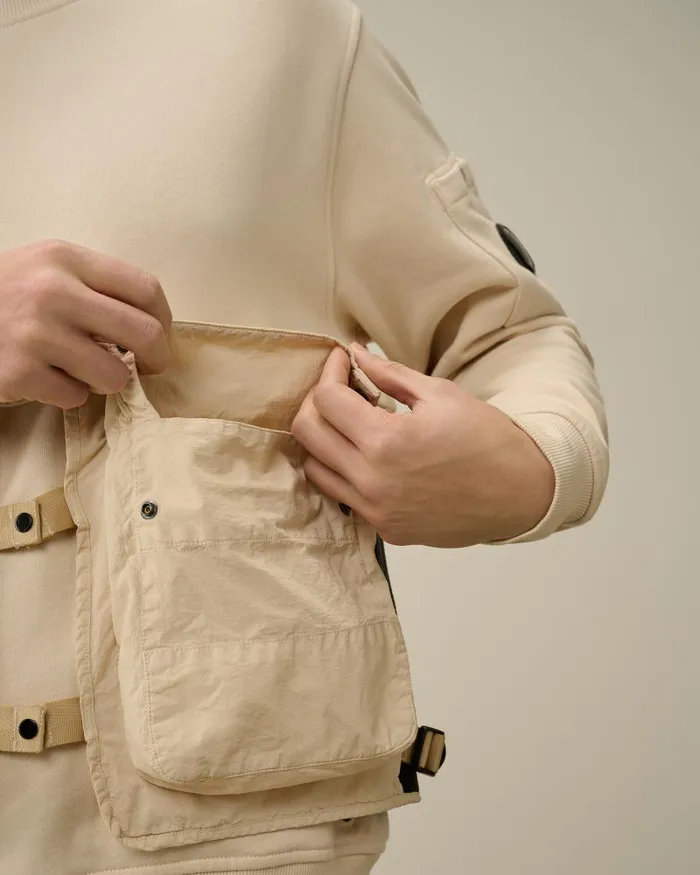 Man Diagonal Raised Fleece Mixed Detachable Sweatshirt Pistachio Shell 8211 Beige CP Company Sweatshirts