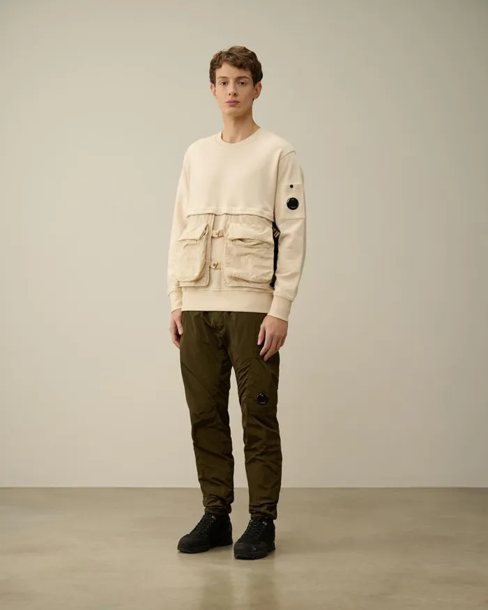 Man Diagonal Raised Fleece Mixed Detachable Sweatshirt Pistachio Shell 8211 Beige CP Company Sweatshirts