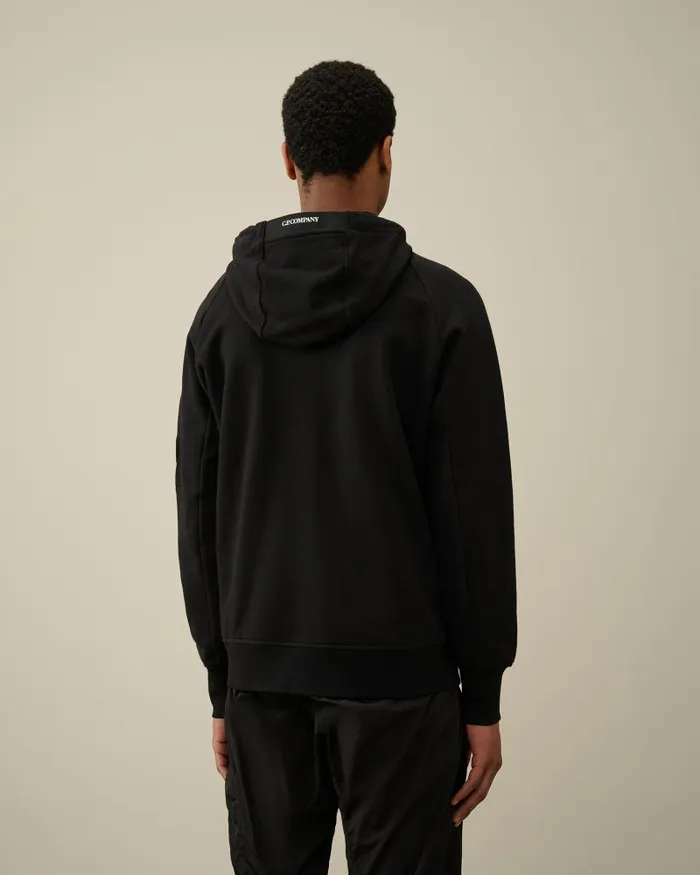 Man Diagonal Raised Fleece Zipped Hoodie Black CP Company Sweatshirts