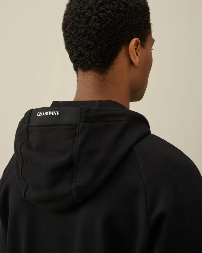 Man Diagonal Raised Fleece Zipped Hoodie Black CP Company Sweatshirts