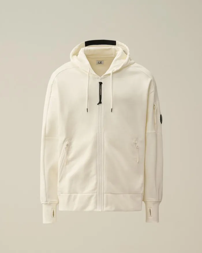Man Diagonal Raised Fleece Zipped Hoodie Gauze White CP Company Sweatshirts