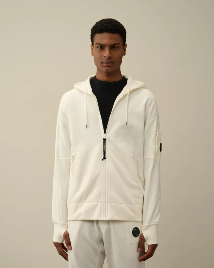 Man Diagonal Raised Fleece Zipped Hoodie Gauze White CP Company Sweatshirts