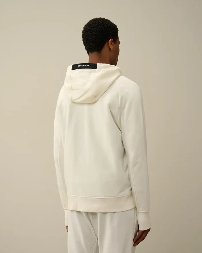 Man Diagonal Raised Fleece Zipped Hoodie Gauze White CP Company Sweatshirts