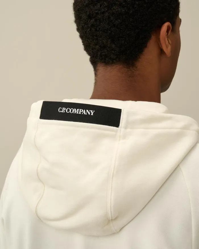 Man Diagonal Raised Fleece Zipped Hoodie Gauze White CP Company Sweatshirts