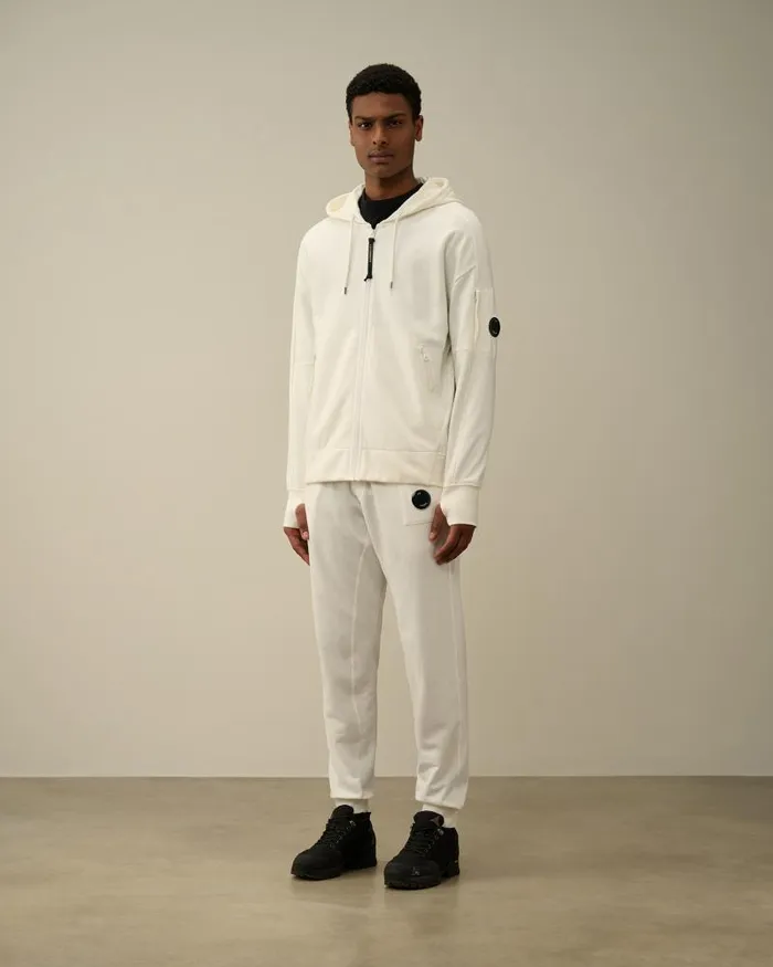 Man Diagonal Raised Fleece Zipped Hoodie Gauze White CP Company Sweatshirts