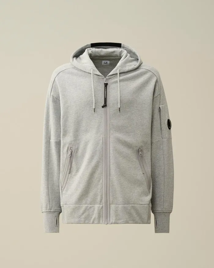 Man Diagonal Raised Fleece Zipped Hoodie Grey Melange CP Company Sweatshirts