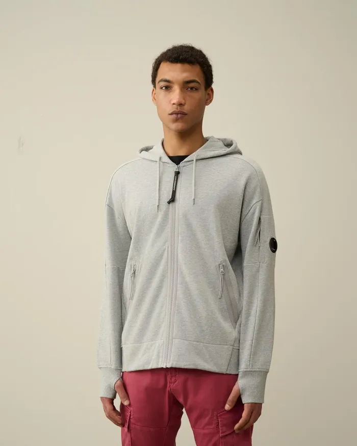 Man Diagonal Raised Fleece Zipped Hoodie Grey Melange CP Company Sweatshirts