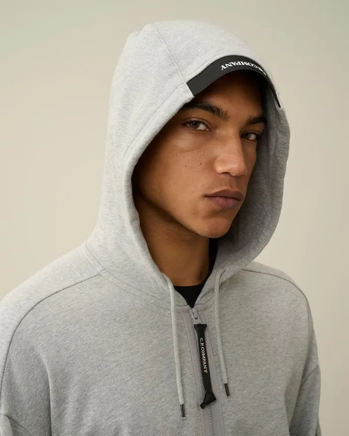 Man Diagonal Raised Fleece Zipped Hoodie Grey Melange CP Company Sweatshirts