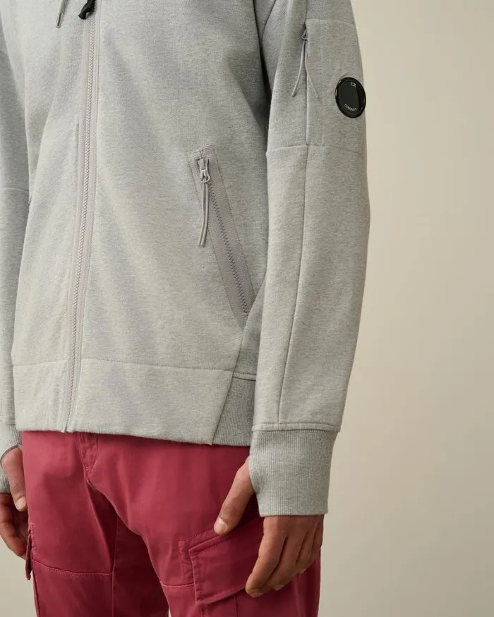 Man Diagonal Raised Fleece Zipped Hoodie Grey Melange CP Company Sweatshirts