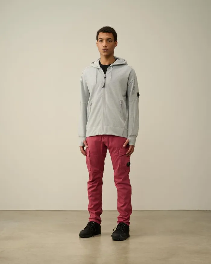 Man Diagonal Raised Fleece Zipped Hoodie Grey Melange CP Company Sweatshirts