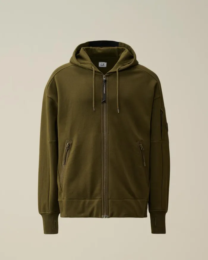 Man Diagonal Raised Fleece Zipped Hoodie Ivy Green CP Company Sweatshirts