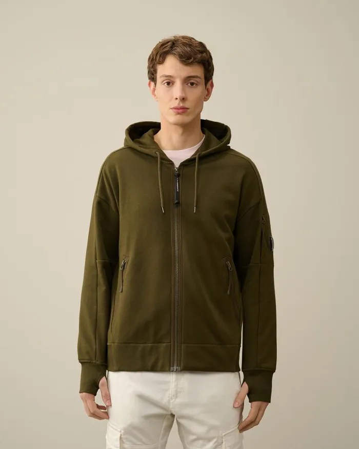 Man Diagonal Raised Fleece Zipped Hoodie Ivy Green CP Company Sweatshirts